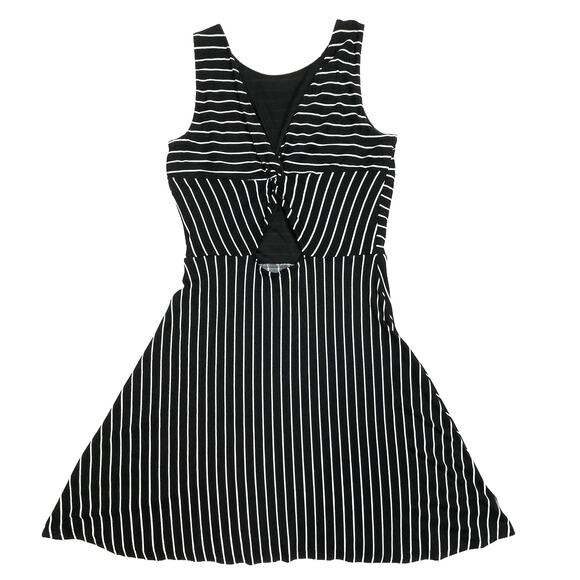 Loft Striped Twist Back Fit & Flare Dress Sz 2 New $70 Black White Knit Pull On - Picture 5 of 10